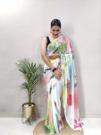 FASHIONABLE GEORGETTE PRINTED SEQUENCE CUT WORK BORDER SAREE WITH UNSTITCHED BLOUSE PARTY WEAR WHOLESALE PRICE ETHNIC GARMENT (1)