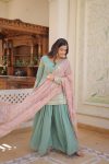 FASHIONABLE GEORGETTE THREAD SEQUENCE EMBROIDERY WORK TOP PALAZZO WITH DUPATTA PARTY WEAR WHOLESALE PRICE ETHNIC GARMENT (8)