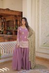 FASHIONABLE GEORGETTE THREAD SEQUENCE EMBROIDERY WORK TOP PALAZZO WITH DUPATTA PARTY WEAR WHOLESALE PRICE ETHNIC GARMENT (3)
