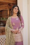 FASHIONABLE GEORGETTE THREAD SEQUENCE EMBROIDERY WORK TOP PALAZZO WITH DUPATTA PARTY WEAR WHOLESALE PRICE ETHNIC GARMENT (3)