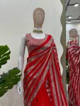 FASHIONABLE GEORGETTE THREAD SEQUENCE WORK SAREE WITH UNSTITCHED BLOUSE PARTY WEAR WHOLESALE PRICE ETHNIC GARMENT (2)