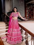 FASHIONABLE HEAVY SLUB THREAD & PAPER MIRROR WORK LEHENGA CHOLI WITH DUPATTA PINK