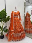 FASHIONABLE JACQUARD THREAD SEQUENCE WORK LEHENGA CHOLI WITH DUPATTA ORANGE