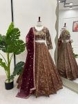 FASHIONABLE JIMMY CHOO THREAD SEQUENCE WORK LEHENGA CHOLI WITH DUPATTA PARTY WEAR WHOLESALE PRICE ETHNIC GARMENT (3)