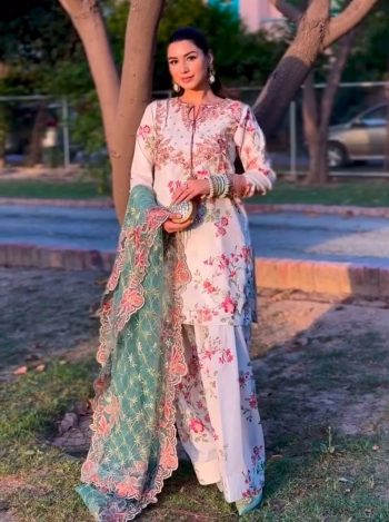 FASHIONABLE MODAL SILK PRINRED EMBROIDERY WORK TOP PALAZZO WITH DUPATTA WHITE
