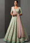 FASHIONABLE MULBERRY SILK THREAD SEQUENCE RUFFLE WORK LEHENGA CHOLI WITH DUPATTA MINT