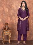 FASHIONABLE ROMAN SILK SEQUENCE EMBROIDERY WORK TOP BOTTOM WITH DUPATTA WINE