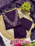 FASHIONABLE ROMAN SILK SEQUENCE EMBROIDERY WORK TOP BOTTOM WITH DUPATTA PARTY WEAR WHOLESALE PRICE ETHNIC GARMENT (6)