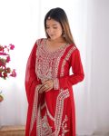 FASHIONABLE VICHITRA SILK EMBROIDERY SEQUENCE WORK TOP BOTTOM WITH DUPATTA PARTY WEAR WHOLESALE PRICE ETHNIC GARMENT (9)