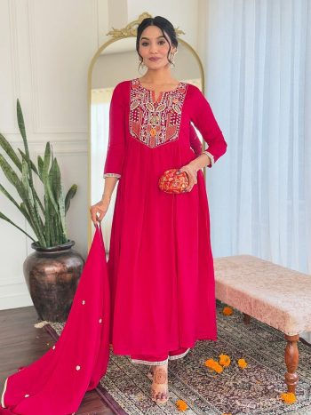 FASHIONABLE VICHITRA SILK EMBROIDERY SEQUENCE WORK TOP BOTTOM WITH DUPATTA RANI