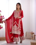 FASHIONABLE VICHITRA SILK EMBROIDERY SEQUENCE WORK TOP BOTTOM WITH DUPATTA PARTY WEAR WHOLESALE PRICE ETHNIC GARMENT (9)