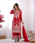 FASHIONABLE VICHITRA SILK EMBROIDERY SEQUENCE WORK TOP BOTTOM WITH DUPATTA PARTY WEAR WHOLESALE PRICE ETHNIC GARMENT (9)