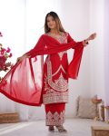 FASHIONABLE VICHITRA SILK EMBROIDERY SEQUENCE WORK TOP BOTTOM WITH DUPATTA PARTY WEAR WHOLESALE PRICE ETHNIC GARMENT (9)