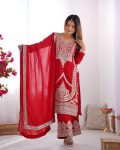 FASHIONABLE VICHITRA SILK EMBROIDERY SEQUENCE WORK TOP BOTTOM WITH DUPATTA PARTY WEAR WHOLESALE PRICE ETHNIC GARMENT (9)