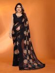 LATEST CHIFFON FOIL PRINTED SAREE WITH UNSTITCHED BLOUSE BLACK
