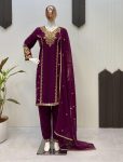 LATEST GEORGETTE SEQUENCE EMBROIDERY WWORK TOP BOTTOM WITH DUPATTA WINE