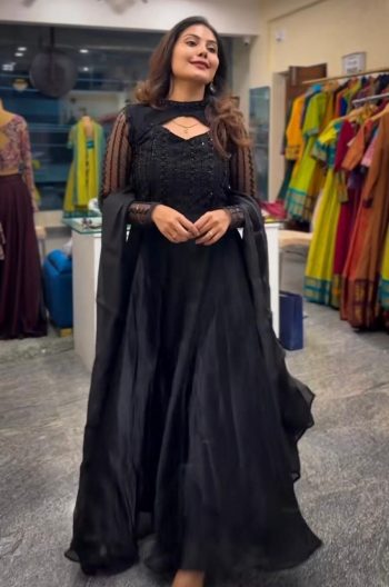 LATEST JIMMY CHOO EMBROIDERY SEQUENCE WORK GOWN BOTTOM WITH DUPATTA BLACK