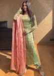 LATEST JIMMY CHOO SEQUENCE EMBROIDERY WORK AND LACE WORK TOP BOTTOM WITH DUPATTA  PISTA