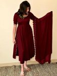 LATEST RAYON EMBROIDERY ARC BORDER WORK TOP BOTTOM WITH DUPATTA MAROON