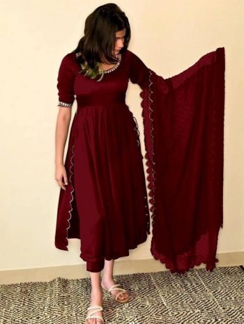 LATEST RAYON EMBROIDERY ARC BORDER WORK TOP BOTTOM WITH DUPATTA MAROON