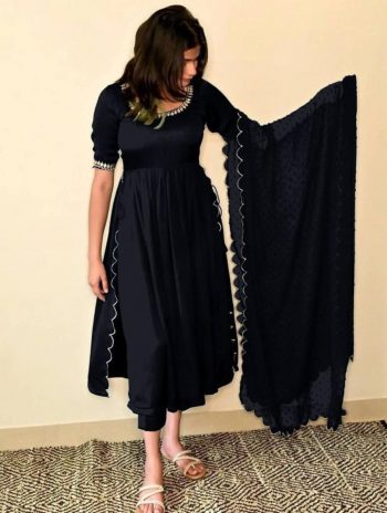LATEST RAYON EMBROIDERY ARC BORDER WORK TOP BOTTOM WITH DUPATTA BLACK