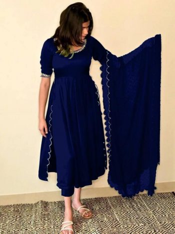 LATEST RAYON EMBROIDERY ARC BORDER WORK TOP BOTTOM WITH DUPATTA BLUE