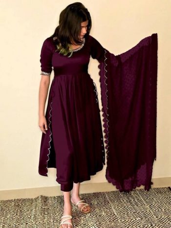 LATEST RAYON EMBROIDERY ARC BORDER WORK TOP BOTTOM WITH DUPATTA WINE