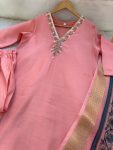 LATEST ROMAN SILK HANDWORK NECK WITH FANCY LACE WORK TOP BOTTOM WITH DUPATTA FESTIVE WEAR WHOLESALE PRICE ETHNIC GARMENT (4)