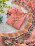LATEST ROMAN SILK HANDWORK NECK WITH FANCY LACE WORK TOP BOTTOM WITH DUPATTA  PEACH
