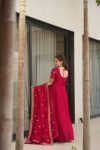 LATEST VICHITRA SILK SEQUENCE ZARI EMBROIDERY WORK GOWN WITH DUPATTA PARTY WEAR WHOLESALE PRICE ETHNIC GARMENT (8)
