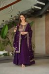 LATEST VICHITRA SILK SEQUENCE ZARI EMBROIDERY WORK GOWN WITH DUPATTA PARTY WEAR WHOLESALE PRICE ETHNIC GARMENT (5)