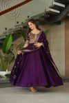 LATEST VICHITRA SILK SEQUENCE ZARI EMBROIDERY WORK GOWN WITH DUPATTA PARTY WEAR WHOLESALE PRICE ETHNIC GARMENT (5)