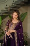 LATEST VICHITRA SILK SEQUENCE ZARI EMBROIDERY WORK GOWN WITH DUPATTA PARTY WEAR WHOLESALE PRICE ETHNIC GARMENT (5)