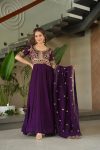 LATEST VICHITRA SILK SEQUENCE ZARI EMBROIDERY WORK GOWN WITH DUPATTA PARTY WEAR WHOLESALE PRICE ETHNIC GARMENT (5)