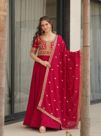 LATEST VICHITRA SILK SEQUENCE ZARI EMBROIDERY WORK GOWN WITH DUPATTA RANI