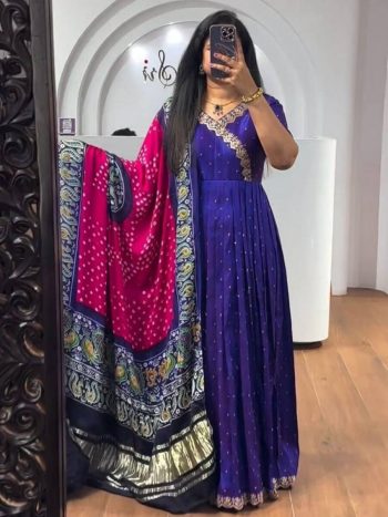 MOST PICKED CHINON EMBROIDERY THREAD SEQUENCE WORK GOWN WITH DUPATTA PURPLE