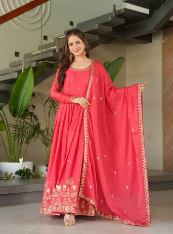 MOST PICKED CHINON EMBROIDERY ZARI SEQUENCE WORK GOWN WITH DUPATTA GAJRI