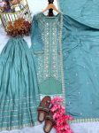 MOST PICKED CHINON SILK SEQUENCE EMBROIDERY WORK TOP PALAZZO WITH DUPATTA SKY