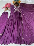 MOST PICKED CHINON SILK ZARI SEQUENCE EMBROIDERY WORK GOWN BOTTOM WITH DUPATTA PARTY WEAR WHOLESALE PRICE ETHNIC GARMENT (6)