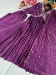MOST PICKED CHINON SILK ZARI SEQUENCE EMBROIDERY WORK GOWN BOTTOM WITH DUPATTA PARTY WEAR WHOLESALE PRICE ETHNIC GARMENT (6)