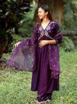 MOST PICKED CHINON SILK ZARI SEQUENCE EMBROIDERY WORK ALIA CUT GOWN PALAZZO WITH DUPATTA PURPLE