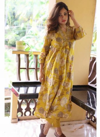 MOST PICKED COTTON PRINTED EMBROIDERY FUMKA WORK TOP WITH BOTTOM SET YELLOW