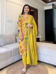MOST PICKED COTTON PRINTED EMBROIDERY WORK TOP BOTTOM WITH DUPATTA YELLOW