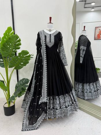 MOST PICKED GEORGETTE THREAD SEQUENCE WORK GOWN WITH DUPATTA BLACK