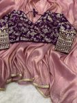MOST PICKED GOLD CRUSH WEAVING EMBROIDERY LACE WORK SAREE WITH STITCHED BLOUSE PARTY WEAR WHOLESALE PRICE ETHNIC GARMENT (2)
