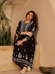 MOST PICKED RAYON EMBROIDERY THREAD WORK KURTI WITH PALAZZO SET BLACK