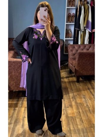 MOST PICKED RAYON THREAD EMBROIDERY WORK TOP PATIYALA WITH DUPATTA BLACK
