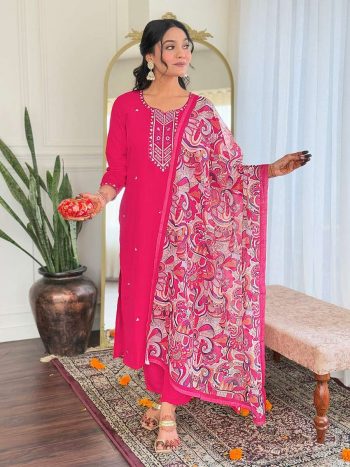 MOST PICKED VISCOSE RAYON SEQUENCE EMBROIDERY WORK TOP BOTTOM WITH DUPATTA PINK