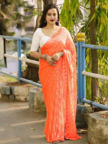 NEW ARRICAL CHIFFON ZARI WOVEN WORK SAREE WITH UNSTITCHED BLOUSE  ORANGE