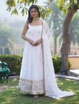 NEW ARRIVAL BLOOMING GEORGETTE EMBROIDERY SEQUENCE WORK GOWN WITH DUPATTA WHITE